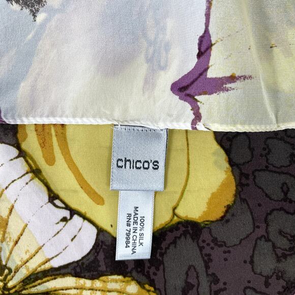 CHICO'S  Floral 100% Silk Scarf Luxury Celebration Cottage Boho Nonnacore - Picture 3 of 7